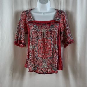 Lucky Brand paisley crinkle cotton blend half sleeve top M